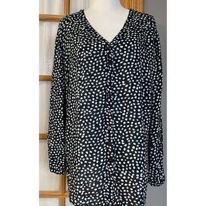 Sheego Tunic Rayon Blouse Woman's 18 Black Roll Tab Sleeve Button Up Boho City